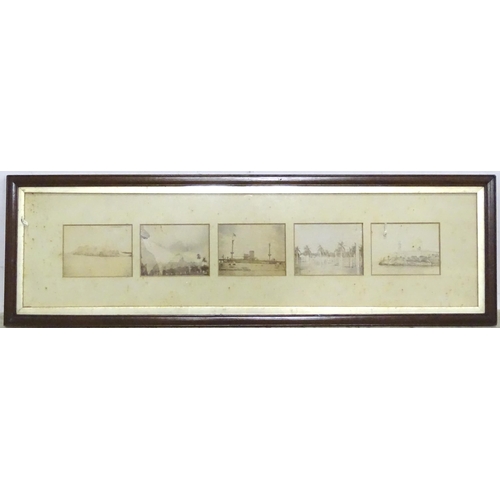 897 - Five photographs mounted together to include a section of a ship, palm trees, lighthouse, etc. Appro... 