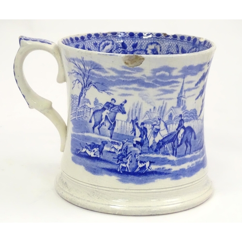 142 - Four Victorian and later ceramics to include a jug with fruiting vine detail, blue and white tankard... 