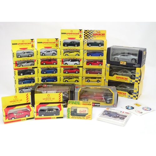 185 - Toys: A quantity of scale model die cast cars / vehicles to include examples by Shell Classic Sports... 