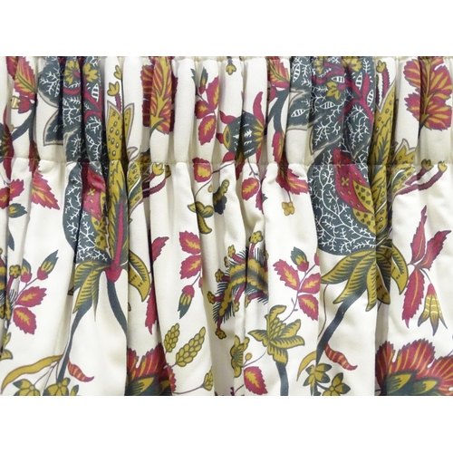 234 - Two pairs of curtains with a cream ground decorated with flowers and foliage. Together with two pelm... 