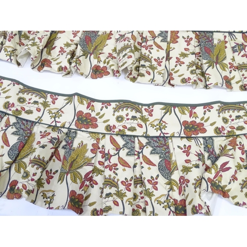 234 - Two pairs of curtains with a cream ground decorated with flowers and foliage. Together with two pelm... 