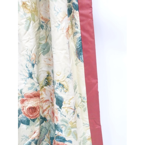 237 - A pair of curtains with a cream ground and rose decoration. Together with another pair of curtains w... 