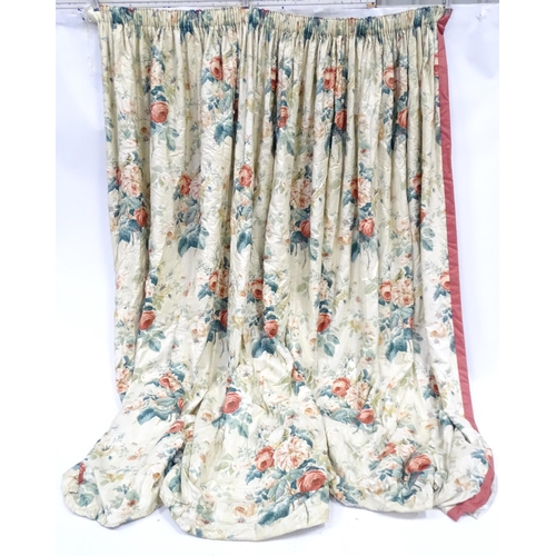 237 - A pair of curtains with a cream ground and rose decoration. Together with another pair of curtains w... 