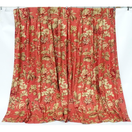 240 - A pair of full length lined curtains in Andrew Martin Botanist Red with a triple pinch pleat heading... 