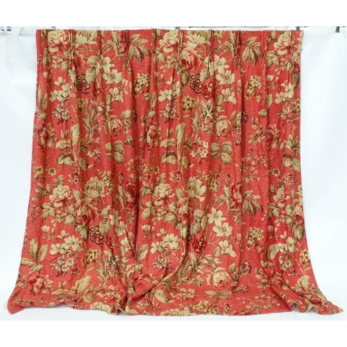 240 - A pair of full length lined curtains in Andrew Martin Botanist Red with a triple pinch pleat heading... 