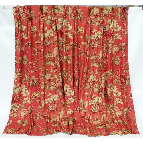 240 - A pair of full length lined curtains in Andrew Martin Botanist Red with a triple pinch pleat heading... 