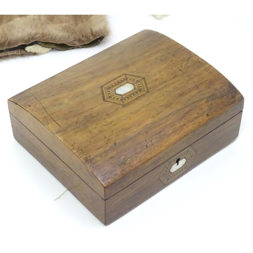 244 - A quantity of miscellaneous to include a workbox with marquetry decoration, a cast bottle opener wit... 