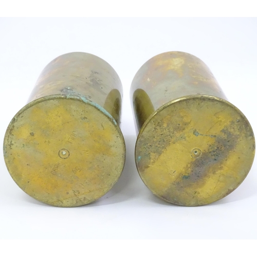 258 - Militaria , WWI / First World War / World War 1 / WW1 : two German mortar shell casings, each approx... 