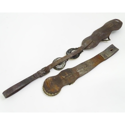 321 - Two leather straps with horse brass detail, the largest approx 14 1/2