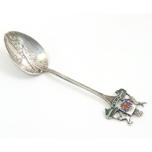 434 - A Canadian sterling silver/enamel souvenir teaspoon, the bowl with image titled Victoria B.C, the ha... 