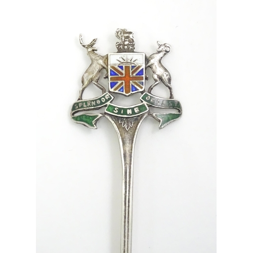 434 - A Canadian sterling silver/enamel souvenir teaspoon, the bowl with image titled Victoria B.C, the ha... 