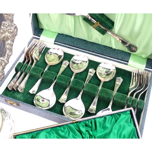 468 - A quantity of assorted silver plated wares to include tray, candle snuffers, flatware, etc. Together... 