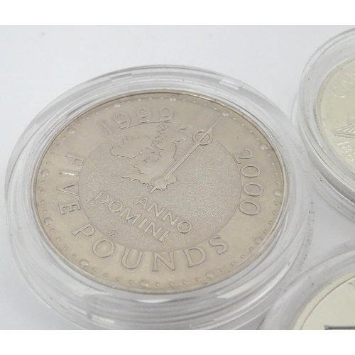 480 - Four commemorative coins , comprising a 1986-1986 Canada Dollar coin , a 1999-2000 five pounds coin ... 