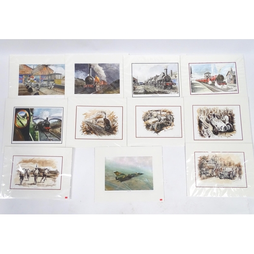 632 - Twelve limited edition signed prints after John T. Kitchen depicting trains, planes and automobiles ... 