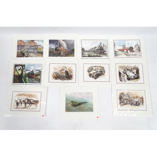 632 - Twelve limited edition signed prints after John T. Kitchen depicting trains, planes and automobiles ... 