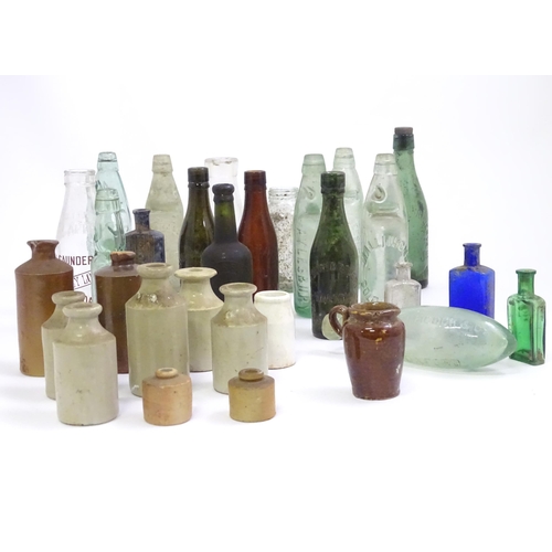 641 - A quantity of assorted glass and stoneware bottles to include codd bottles, beer bottles, milk bottl... 