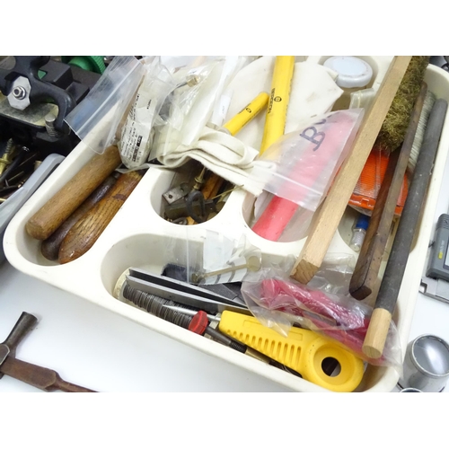 712 - Clock / Watchmakers / Repairers Interest : A quantity of clock repairing tools & equipment, to inclu... 