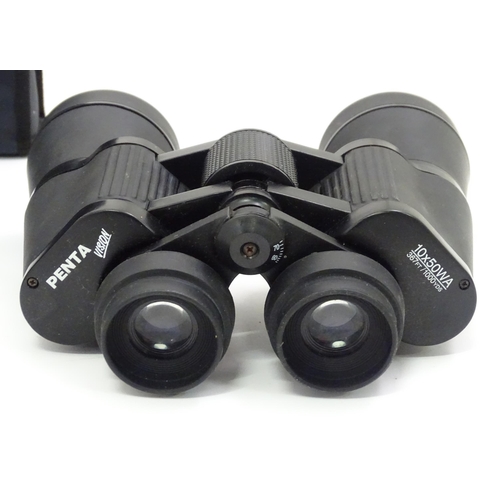 722 - Two cased pairs of binoculars, comprising PentaVision 10x50WA and Asahi Pentax 566 8x40WA (2)