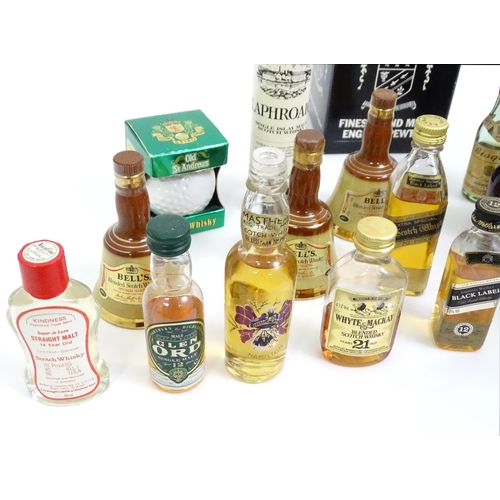 739 - A quantity of alcohol miniatures, to include Scotch whiskies and Guinness, together with two pewter ... 