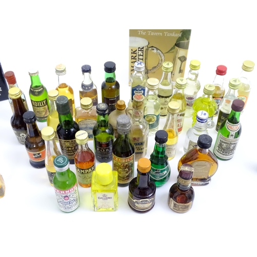 739 - A quantity of alcohol miniatures, to include Scotch whiskies and Guinness, together with two pewter ... 