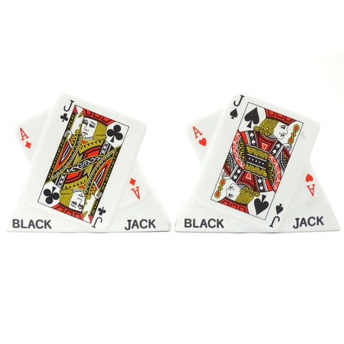 797 - Two Wade Black Jack plaques with playing card detail. Marked under (2)