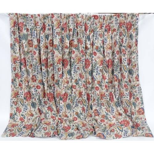 8 - A pair of full length lined and interlined curtains in Ian Sanderson Chatterpie with a double pinch ... 