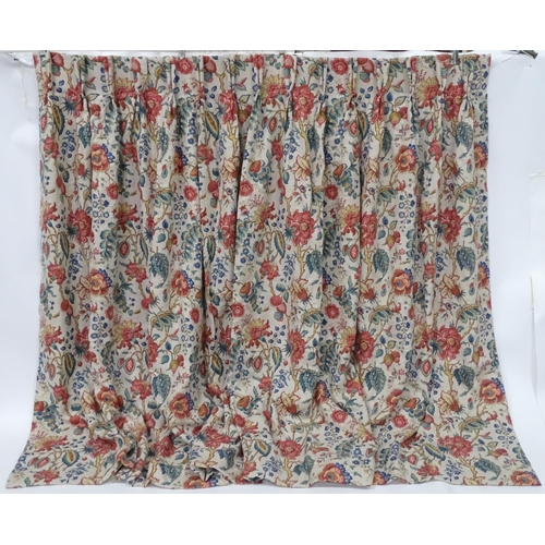 8 - A pair of full length lined and interlined curtains in Ian Sanderson Chatterpie with a double pinch ... 