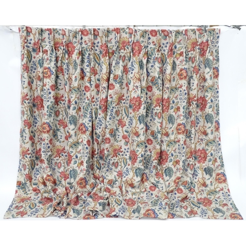 8 - A pair of full length lined and interlined curtains in Ian Sanderson Chatterpie with a double pinch ... 