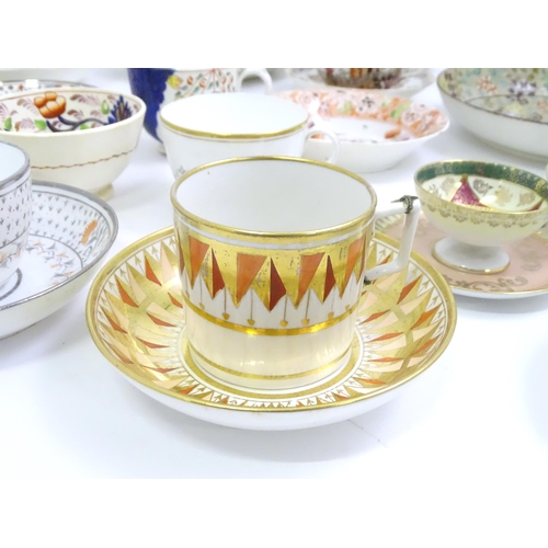 857 - A quantity of assorted 19thC and later tea / coffee wares to include tea / coffee cups, saucers, dis... 