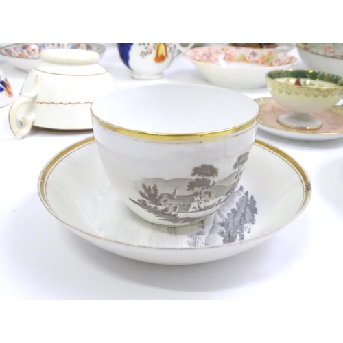 857 - A quantity of assorted 19thC and later tea / coffee wares to include tea / coffee cups, saucers, dis... 