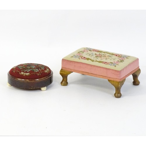 153 - A Victorian circular footstool together with a 20thC cabriole legged footstool. The largest 15