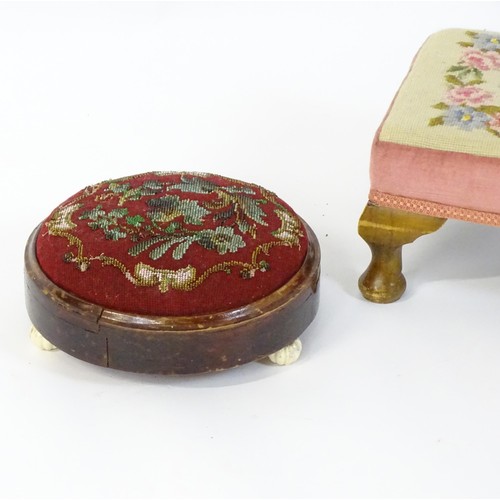 153 - A Victorian circular footstool together with a 20thC cabriole legged footstool. The largest 15