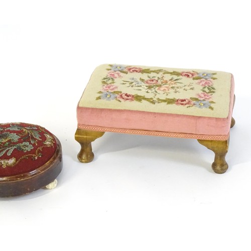 153 - A Victorian circular footstool together with a 20thC cabriole legged footstool. The largest 15