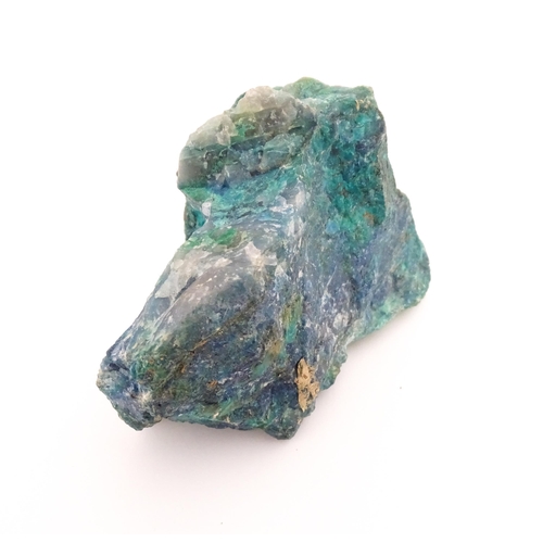 423 - Natural History / Geology Interest: A hardstone specimen geode. Possibly Chrysocolla. Approx. 4 1/4