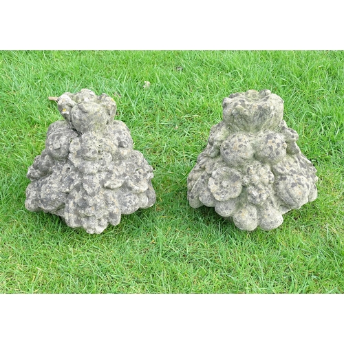 924 - Garden & Architectural : A pair of reconstituted stone finials modelled as fruit baskets with fruit.... 