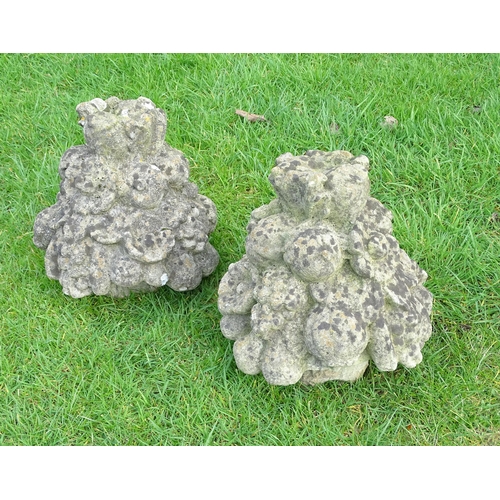 924 - Garden & Architectural : A pair of reconstituted stone finials modelled as fruit baskets with fruit.... 