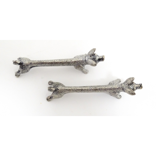 1163 - Three pairs of 20thC silver plate novelty knife rests modelled as hares, foxes and boars. Approx. 3 ... 