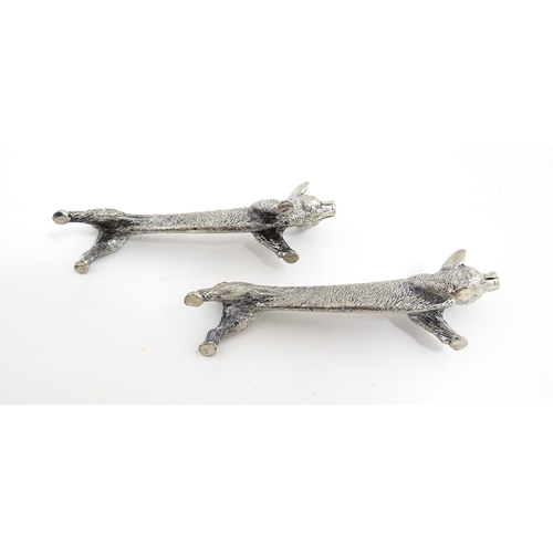 1163 - Three pairs of 20thC silver plate novelty knife rests modelled as hares, foxes and boars. Approx. 3 ... 