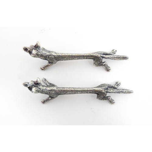 1163 - Three pairs of 20thC silver plate novelty knife rests modelled as hares, foxes and boars. Approx. 3 ... 