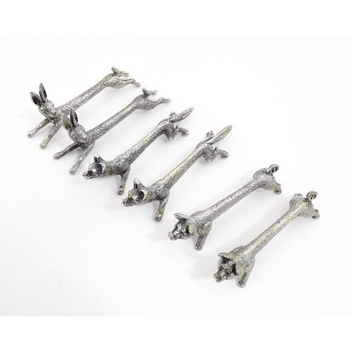 1163 - Three pairs of 20thC silver plate novelty knife rests modelled as hares, foxes and boars. Approx. 3 ... 