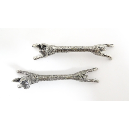 1163 - Three pairs of 20thC silver plate novelty knife rests modelled as hares, foxes and boars. Approx. 3 ... 