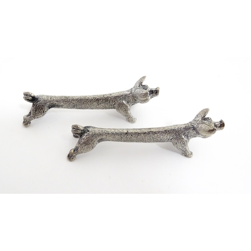 1163 - Three pairs of 20thC silver plate novelty knife rests modelled as hares, foxes and boars. Approx. 3 ... 