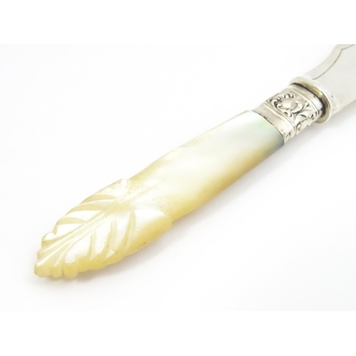 341 - Six assorted silver butter knives to include two examples with mother of pearl handles on hallmarked... 