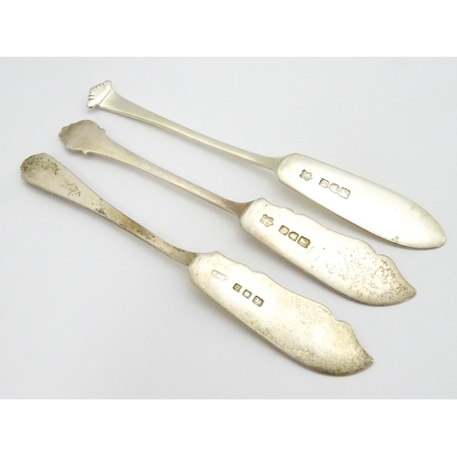 341 - Six assorted silver butter knives to include two examples with mother of pearl handles on hallmarked... 