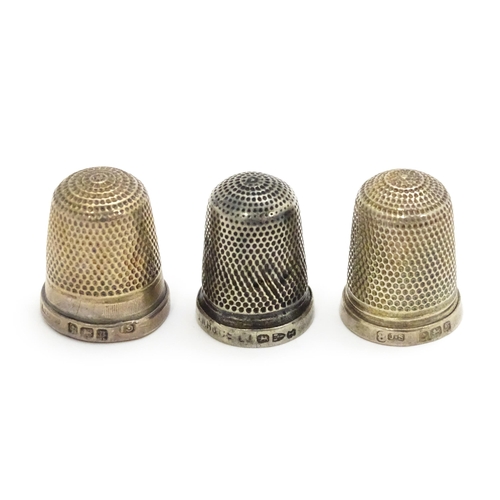 356 - Three silver thimbles hallmarked Birmingham 1926 maker Northern Goldsmiths Co., Chester 1892 maker G... 