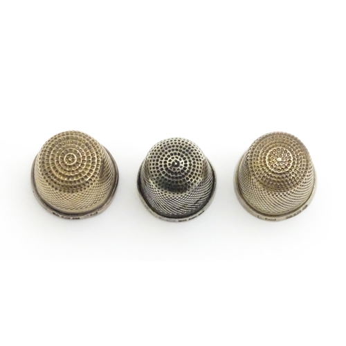 356 - Three silver thimbles hallmarked Birmingham 1926 maker Northern Goldsmiths Co., Chester 1892 maker G... 