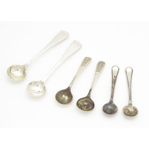 361 - Three pairs of silver salt spoons, largest pair hallmarked London 1891 maker John Aldwinckle & Thoma... 