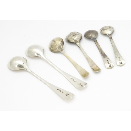 361 - Three pairs of silver salt spoons, largest pair hallmarked London 1891 maker John Aldwinckle & Thoma... 