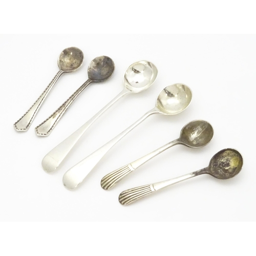 361 - Three pairs of silver salt spoons, largest pair hallmarked London 1891 maker John Aldwinckle & Thoma... 