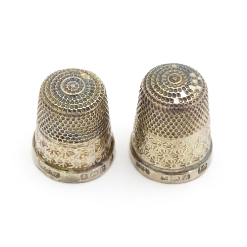 364 - Two silver thimbles hallmarked Birmingham 1928 maker Henry Griffith & Sons Ltd and Birmingham 1925 H... 